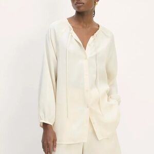 Everlane blouse cream button front shirt bone tie front large new